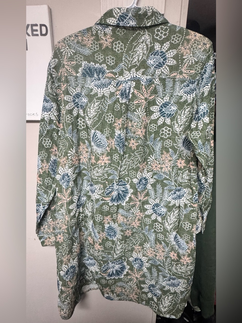 RipSkirt Hawaii Popover Tunic Top M Green Floral 100% Cotton Gauze Travel Resort - Picture 8 of 8